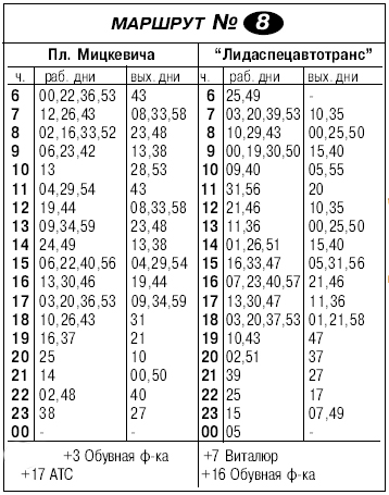 Расписание 8 лида