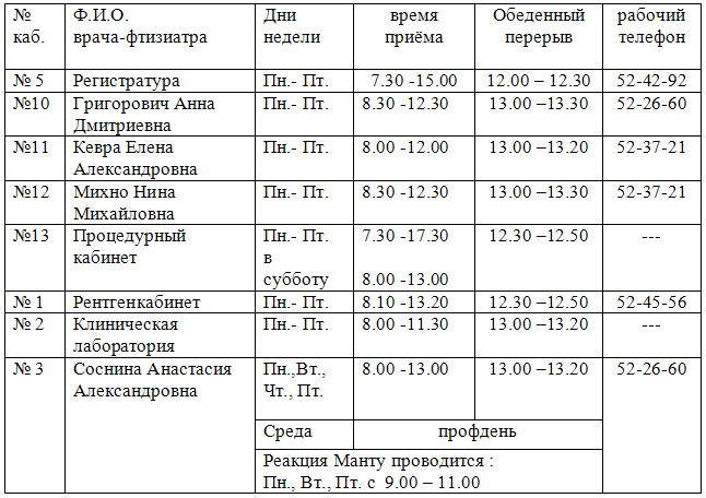 График работы диспансера